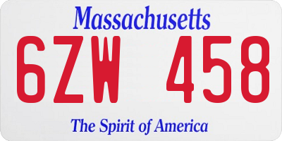 MA license plate 6ZW458