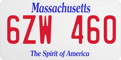 MA license plate 6ZW460
