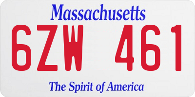 MA license plate 6ZW461