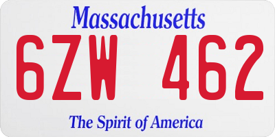 MA license plate 6ZW462