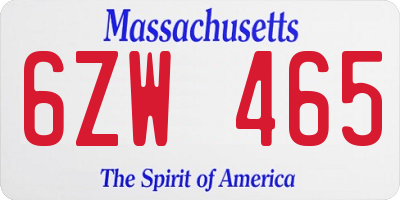 MA license plate 6ZW465