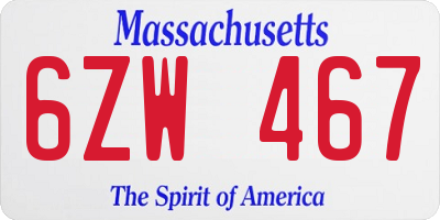 MA license plate 6ZW467