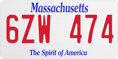 MA license plate 6ZW474