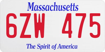 MA license plate 6ZW475