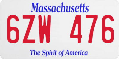 MA license plate 6ZW476