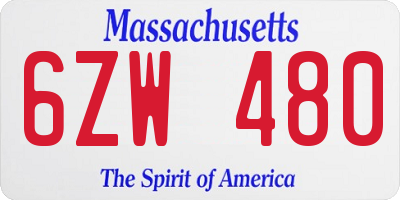 MA license plate 6ZW480