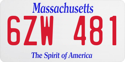 MA license plate 6ZW481
