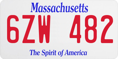 MA license plate 6ZW482