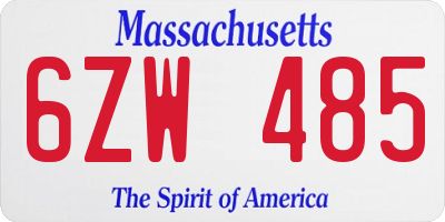 MA license plate 6ZW485