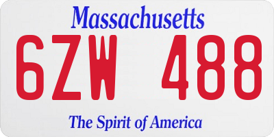 MA license plate 6ZW488