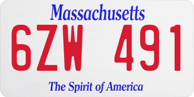 MA license plate 6ZW491