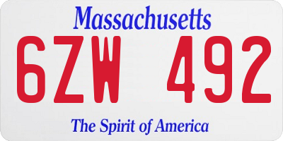 MA license plate 6ZW492