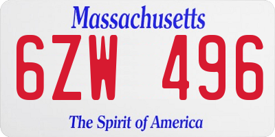 MA license plate 6ZW496