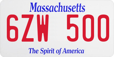 MA license plate 6ZW500