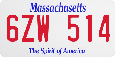 MA license plate 6ZW514