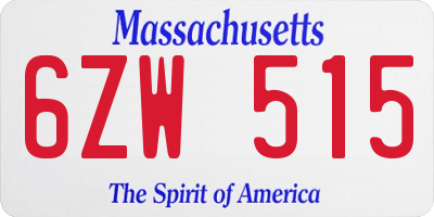 MA license plate 6ZW515