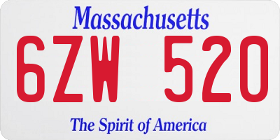 MA license plate 6ZW520