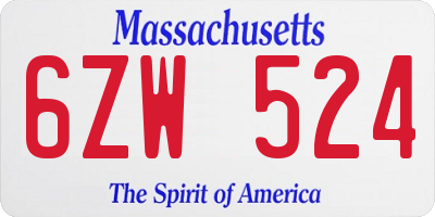 MA license plate 6ZW524