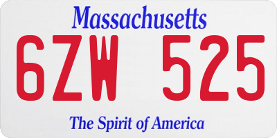 MA license plate 6ZW525