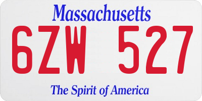 MA license plate 6ZW527