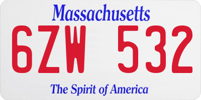 MA license plate 6ZW532