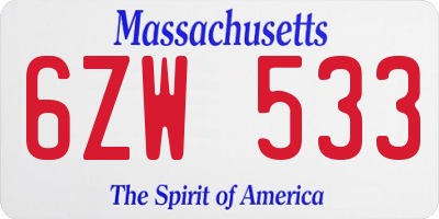 MA license plate 6ZW533