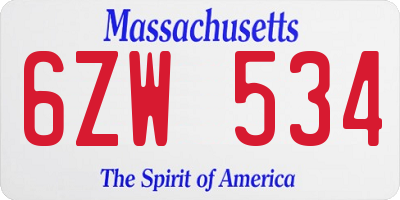 MA license plate 6ZW534