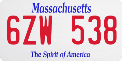 MA license plate 6ZW538