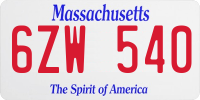 MA license plate 6ZW540