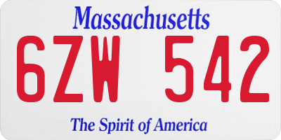 MA license plate 6ZW542