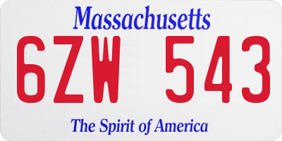 MA license plate 6ZW543