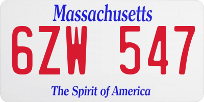 MA license plate 6ZW547