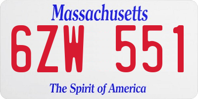 MA license plate 6ZW551