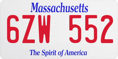 MA license plate 6ZW552