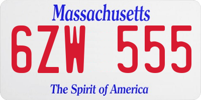 MA license plate 6ZW555