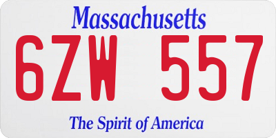 MA license plate 6ZW557