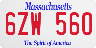 MA license plate 6ZW560