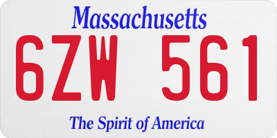 MA license plate 6ZW561
