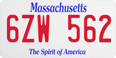 MA license plate 6ZW562