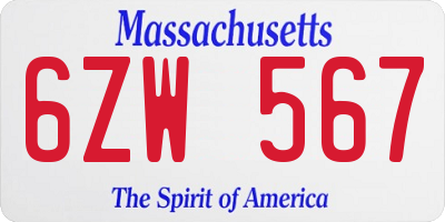 MA license plate 6ZW567