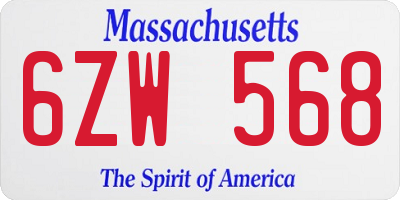 MA license plate 6ZW568