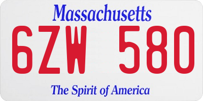 MA license plate 6ZW580