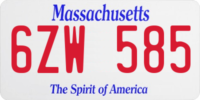MA license plate 6ZW585