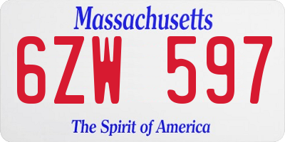 MA license plate 6ZW597