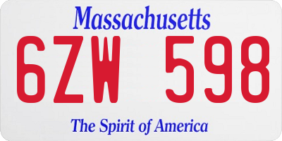 MA license plate 6ZW598