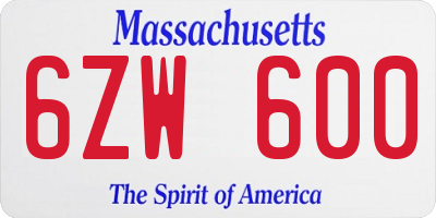 MA license plate 6ZW600