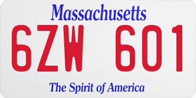 MA license plate 6ZW601