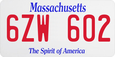 MA license plate 6ZW602