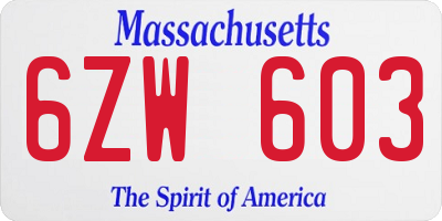 MA license plate 6ZW603