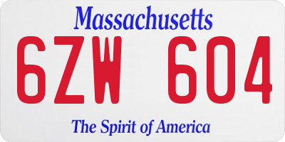 MA license plate 6ZW604